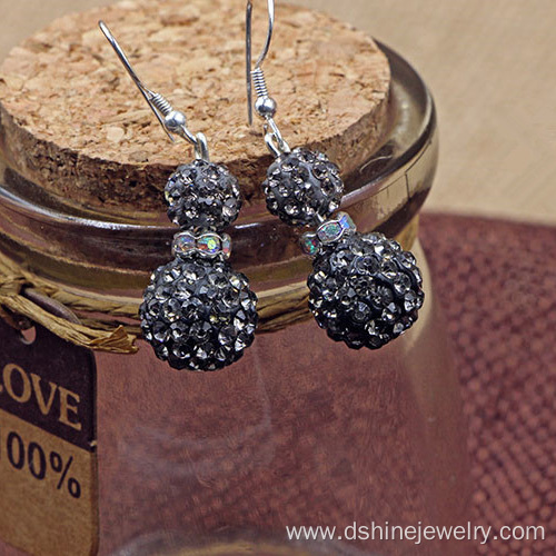 Double Beads Shamballa Earrings Rhinestone Crystal Earrings